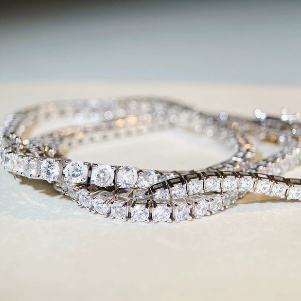 Tennis Chain Moissanite Bracelet 925 Sterling Silver Geometric Style For Men And Women