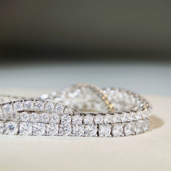 Tennis Chain Moissanite Bracelet 925 Sterling Silver Geometric Style For Men And Women