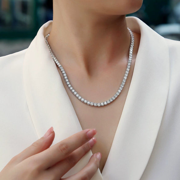 Tennis Chain Necklace S925 Sterling Silver Inlaid Moissanite Geometric Style Set With Diamonds Electroplated 18K Unisex