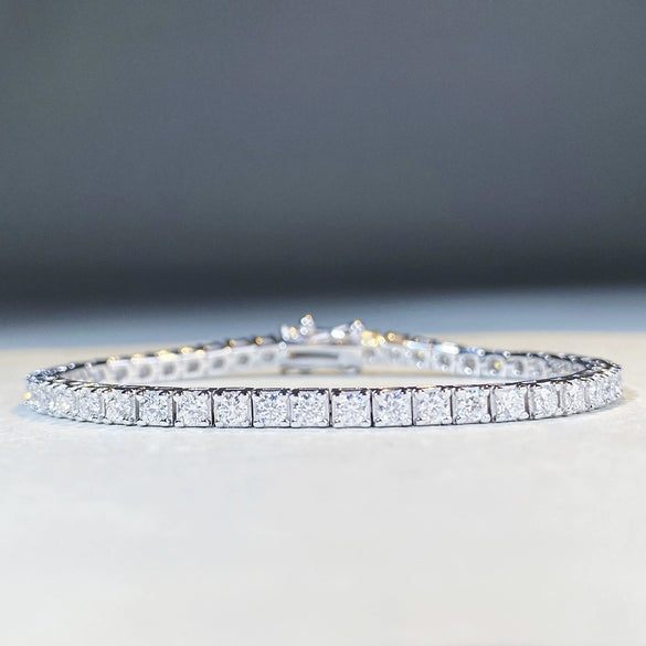 Tennis Chain S925 Sterling Silver Bracelet Unisex Moissanite Allmatch Geometric Design