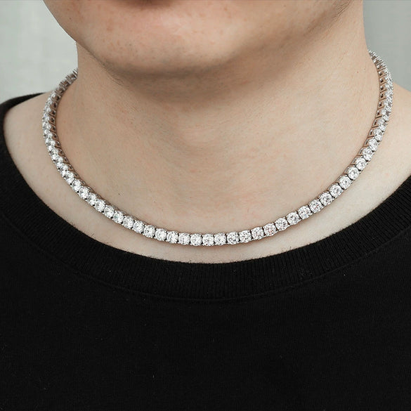 Tennis Necklace 925 Sterling Silver Zircon Geometric Hip Hop Unisex Clavicle Chain