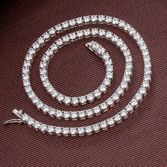 Tennis Necklace 925 Sterling Silver Zircon Geometric Hip Hop Unisex Clavicle Chain