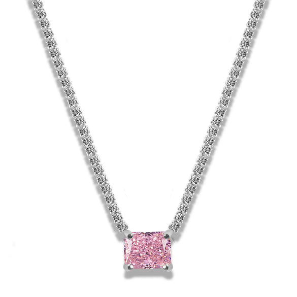 Tennis Zircon Necklace Emerald Zircon Choker Short Necklace Light Luxury Titanium Steel Geometric Mixed Gem Inlay Diamond