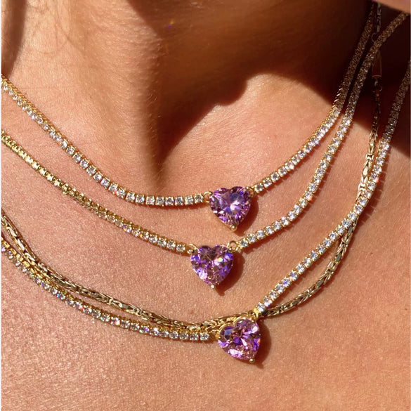 Tennis Zircon Necklace Emerald Zircon Choker Short Necklace Light Luxury Titanium Steel Geometric Mixed Gem Inlay Diamond