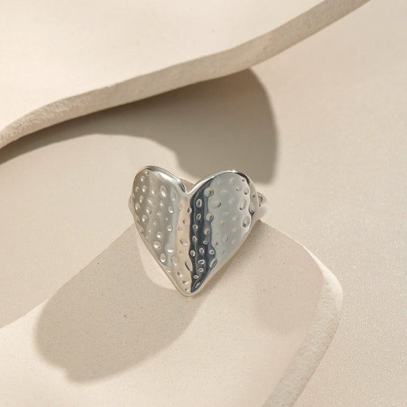 Textured Love Geometric Stainless Steel Ring With Electroplating For Women Wholesale Hiphop Rock Jewelry Accessories