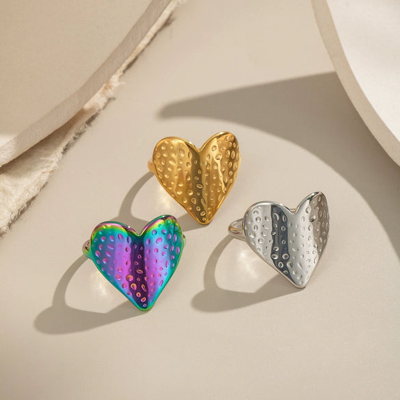 Textured Love Geometric Stainless Steel Ring With Electroplating For Women Wholesale Hiphop Rock Jewelry Accessories