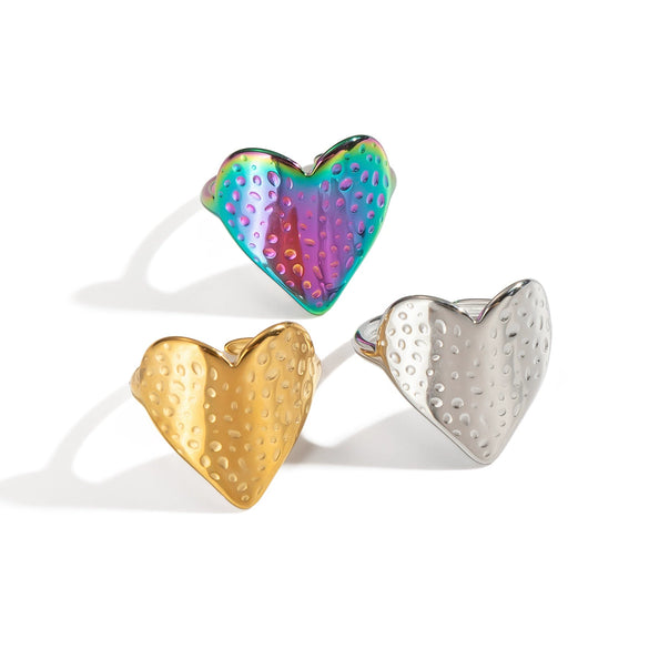 Textured Love Geometric Stainless Steel Ring With Electroplating For Women Wholesale Hiphop Rock Jewelry Accessories