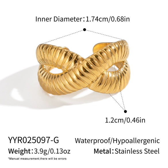 Textured Openended Colorblocking Thread Ring In Stainless Steel With Geometric Design And Electroplating For Women