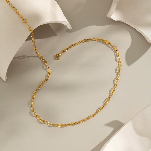 Textured Plain Chain Clavicle Chain Stainless Steel Titanium Steel Geometric Style Electroplated Women's Necklace Jewelry Wholesale