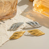 Textured Striped Leaf Stainless Steel Earrings With Geometric Pattern And Electroplating For Women