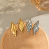Textured Striped Leaf Stainless Steel Earrings With Geometric Pattern And Electroplating For Women