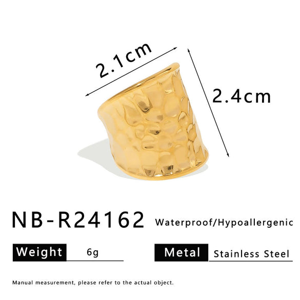 Textured Water Ripple Wide Open Ring Stainless Steel Electroplated Geometric Pattern For Women
