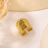 Textured Water Ripple Wide Open Ring Stainless Steel Electroplated Geometric Pattern For Women
