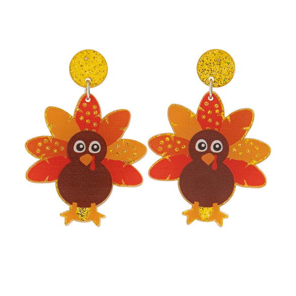 Thanksgiving Turkey Festival Earrings Acrylic Handmade Geometric Animal Zodiac Women