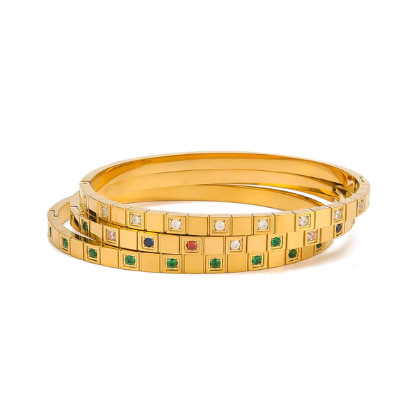 Thin Square Plaid Stripe Round Diamond Style Titanium Steel 18K Gold Plated Vacuum Plated Bracelet