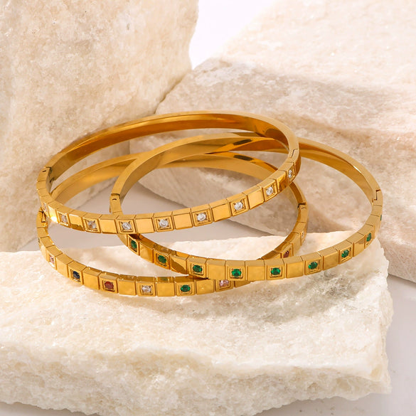Thin Square Plaid Stripe Round Diamond Style Titanium Steel 18K Gold Plated Vacuum Plated Bracelet