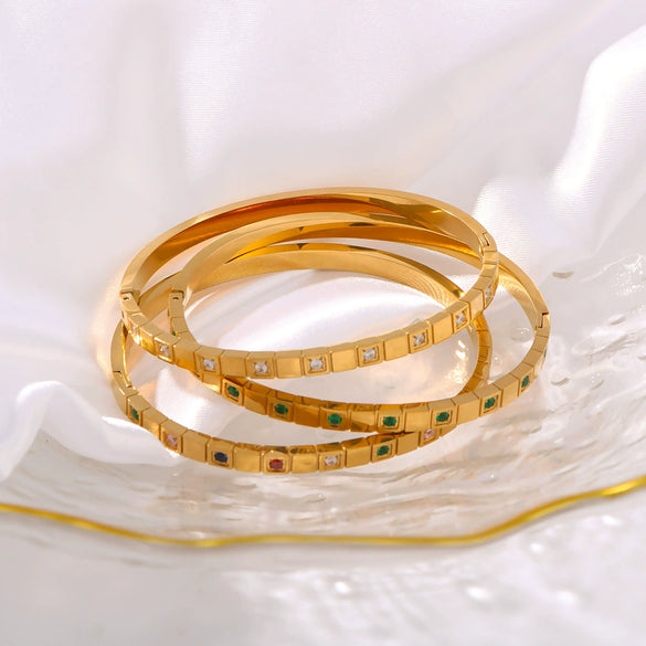 Thin Square Plaid Stripe Round Diamond Style Titanium Steel 18K Gold Plated Vacuum Plated Bracelet