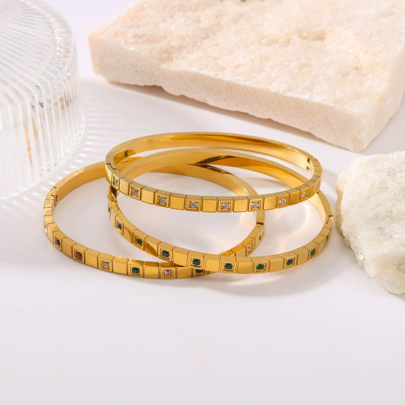 Thin Square Plaid Stripe Round Diamond Style Titanium Steel 18K Gold Plated Vacuum Plated Bracelet