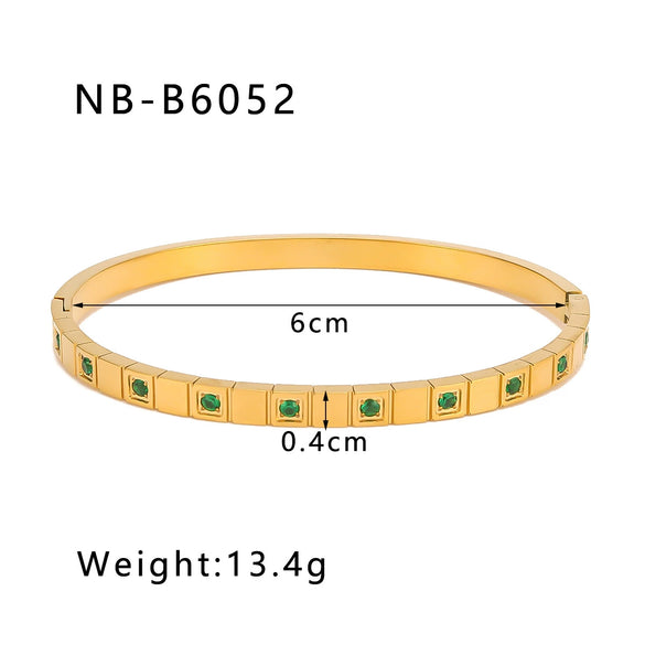 Thin Square Plaid Stripe Round Diamond Style Titanium Steel 18K Gold Plated Vacuum Plated Bracelet