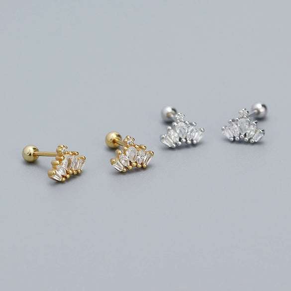 Thread Piercing Earrings S925 Silver Crown Style Electroplated For Women