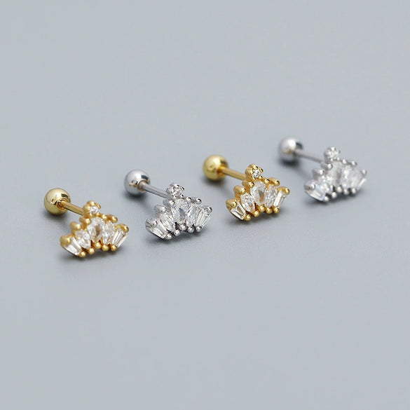 Thread Piercing Earrings S925 Silver Crown Style Electroplated For Women
