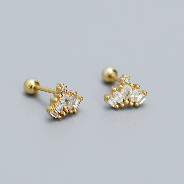 Thread Piercing Earrings S925 Silver Crown Style Electroplated For Women