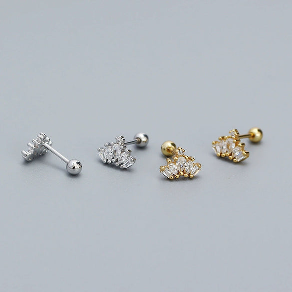 Thread Piercing Earrings S925 Silver Crown Style Electroplated For Women
