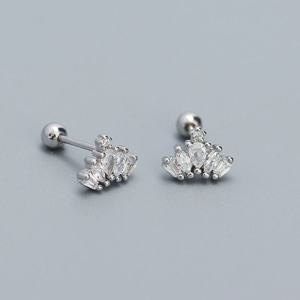 Thread Piercing Earrings S925 Silver Crown Style Electroplated For Women
