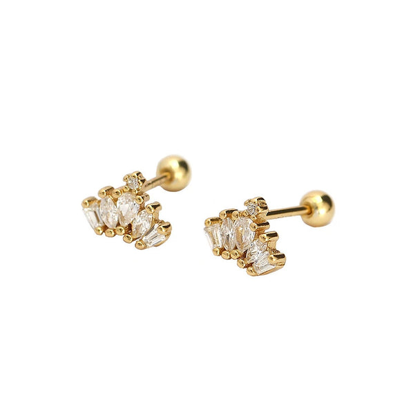 Thread Piercing Earrings S925 Silver Crown Style Electroplated For Women