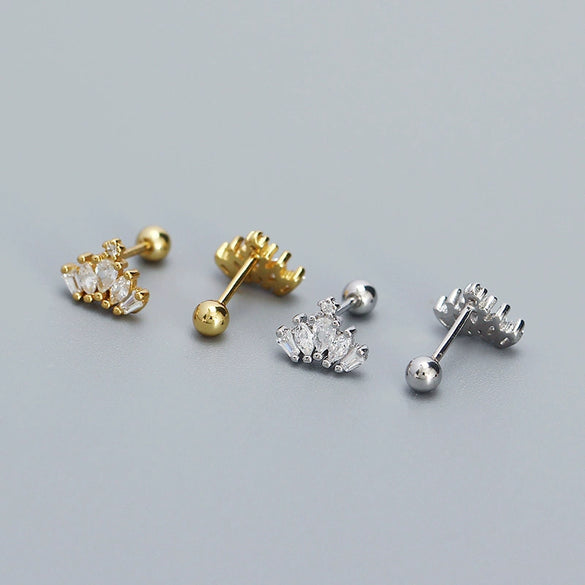 Thread Piercing Earrings S925 Silver Crown Style Electroplated For Women