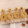 Threaded Disc 316L Stainless Steel Inlaid Natural Stone Earrings With Geometric Design And Electroplating Treatment