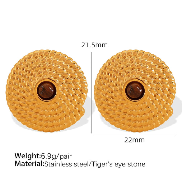 Threaded Disc 316L Stainless Steel Inlaid Natural Stone Earrings With Geometric Design And Electroplating Treatment