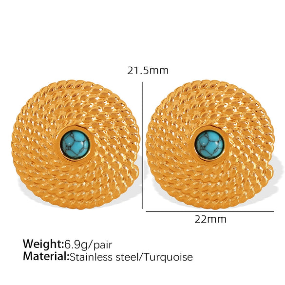 Threaded Disc 316L Stainless Steel Inlaid Natural Stone Earrings With Geometric Design And Electroplating Treatment