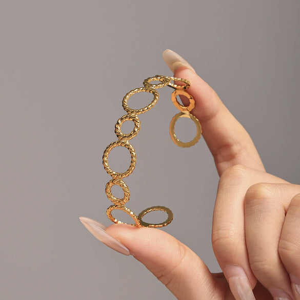 Threaded Ring Splicing Open Bracelet Stainless Steel 18K Gold Plated Simple Jewelry With Geometric Style Electroplated