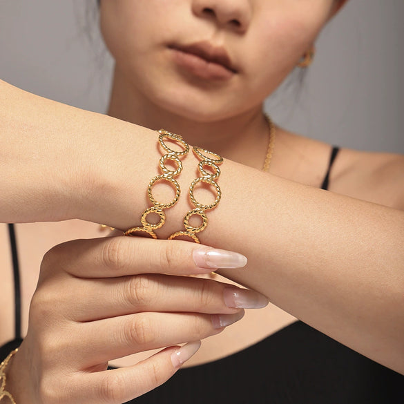 Threaded Ring Splicing Open Bracelet Stainless Steel 18K Gold Plated Simple Jewelry With Geometric Style Electroplated