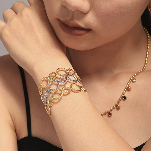 Threaded Ring Splicing Open Bracelet Stainless Steel 18K Gold Plated Simple Jewelry With Geometric Style Electroplated