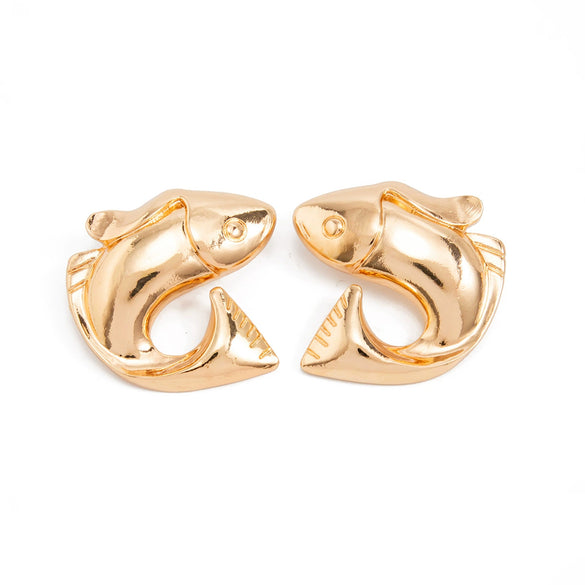 Threedimensional Fishshaped Plated Alloy Earrings For Women With Steel Posts Fashion Jewelry