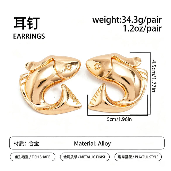 Threedimensional Fishshaped Plated Alloy Earrings For Women With Steel Posts Fashion Jewelry