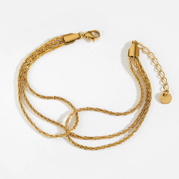 Threelayer Cauliflower Geometric Stainless Steel Bracelet With Pvd Vacuum Furnace Electroplated Gold In Simple Style