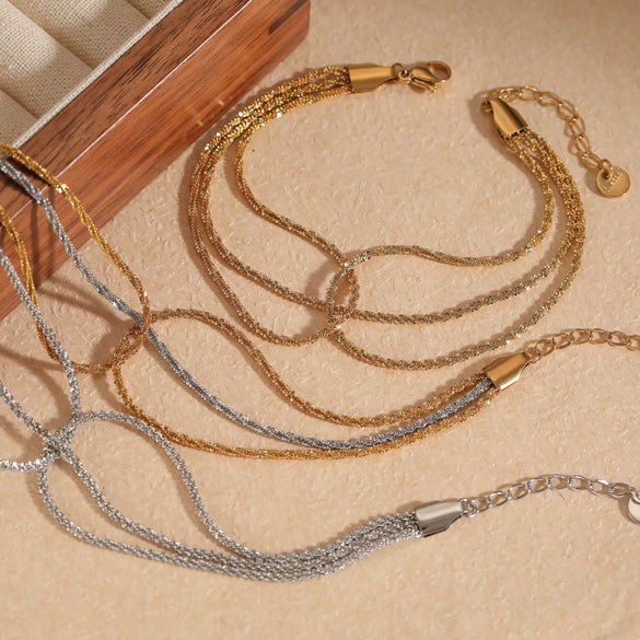 Threelayer Cauliflower Geometric Stainless Steel Bracelet With Pvd Vacuum Furnace Electroplated Gold In Simple Style