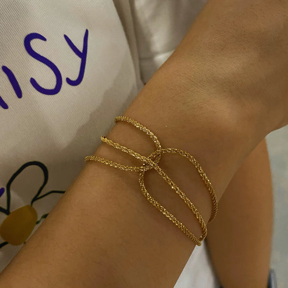 Threelayer Cauliflower Geometric Stainless Steel Bracelet With Pvd Vacuum Furnace Electroplated Gold In Simple Style