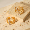 Threelayer Stainless Steel Open Ring Inlaid With Zircon In Geometric Pattern Electroplated Hand Jewelry For Women