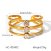 Threelayer Stainless Steel Open Ring Inlaid With Zircon In Geometric Pattern Electroplated Hand Jewelry For Women