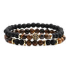 Tiger Eye And Diamond Ball Double Layer Bracelet Copper Material Micro Inlaid Zircon The Crown Pattern Fashion Style Unisex
