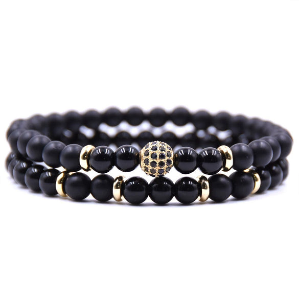 Tiger Eye And Diamond Ball Double Layer Bracelet Copper Material Micro Inlaid Zircon The Crown Pattern Fashion Style Unisex