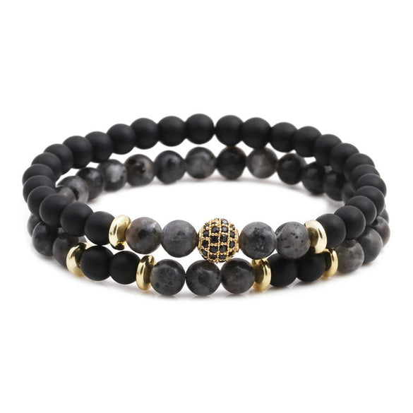 Tiger Eye And Diamond Ball Double Layer Bracelet Copper Material Micro Inlaid Zircon The Crown Pattern Fashion Style Unisex