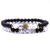Tiger Eye And Diamond Ball Double Layer Bracelet Copper Material Micro Inlaid Zircon The Crown Pattern Fashion Style Unisex