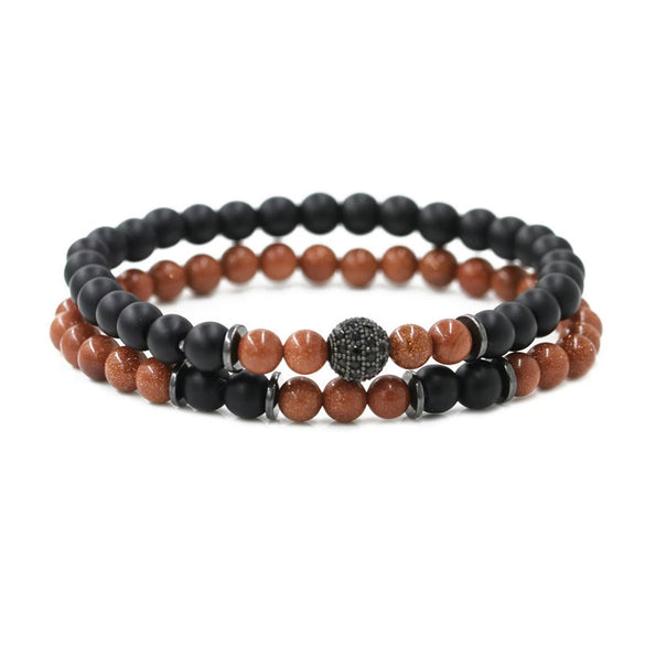 Tiger Eye And Diamond Ball Double Layer Bracelet Copper Material Micro Inlaid Zircon The Crown Pattern Fashion Style Unisex