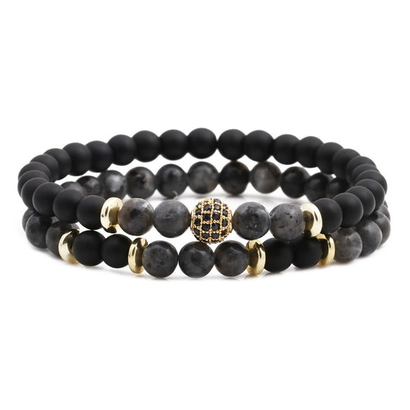 Tiger Eye And Diamond Ball Double Layer Bracelet Copper Material Micro Inlaid Zircon The Crown Pattern Fashion Style Unisex