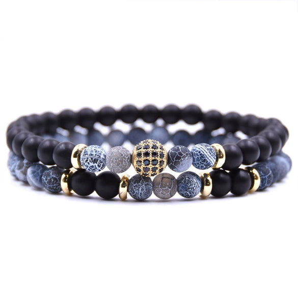 Tiger Eye And Diamond Ball Double Layer Bracelet Copper Material Micro Inlaid Zircon The Crown Pattern Fashion Style Unisex